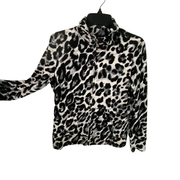 Womens‎ Vintage ONQUE CASUAL Full Zip Velour Grey Cheetah print Jacket Sz M - Picture 6 of 11
